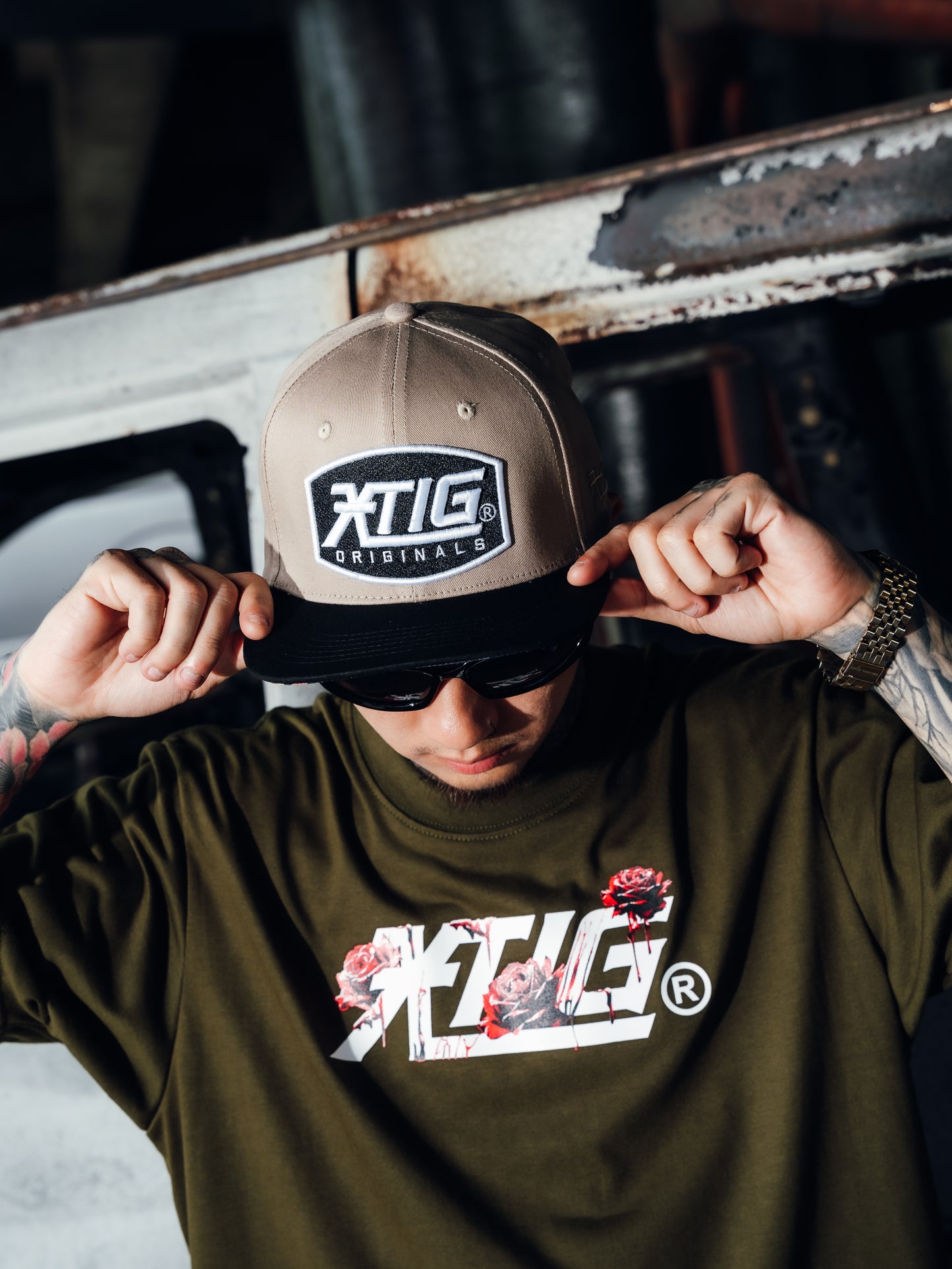XTIG® ORIGINALS - "GRAVEMARK" (KHAKI/BLACK) SNAPBACK CAP