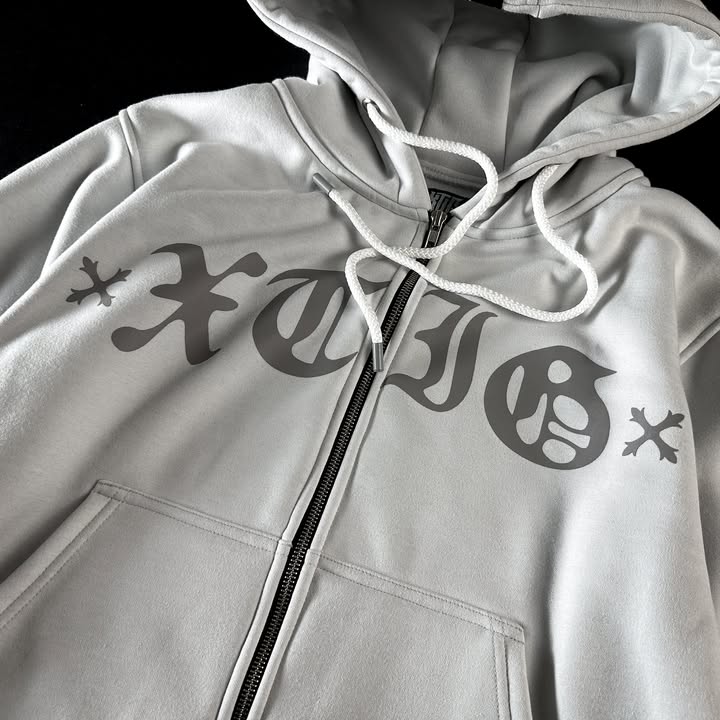 XTIG® ORIGINALS  - "FIXATE | ZIP-UP HOODIE JACKET" (COLOR OFF WHITE) - Unisex | Men | Women