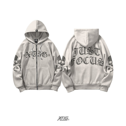 XTIG® ORIGINALS  - "FIXATE | ZIP-UP HOODIE JACKET" (COLOR OFF WHITE) - Unisex | Men | Women