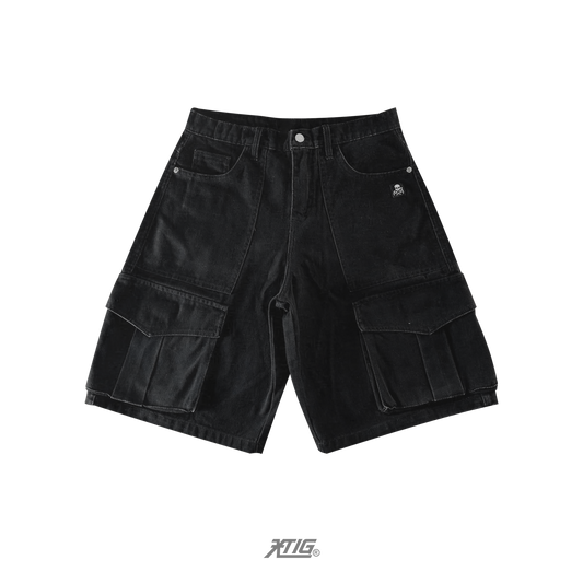 NOIR | WIDE CARGO SHORT | STONE WASH BLACK